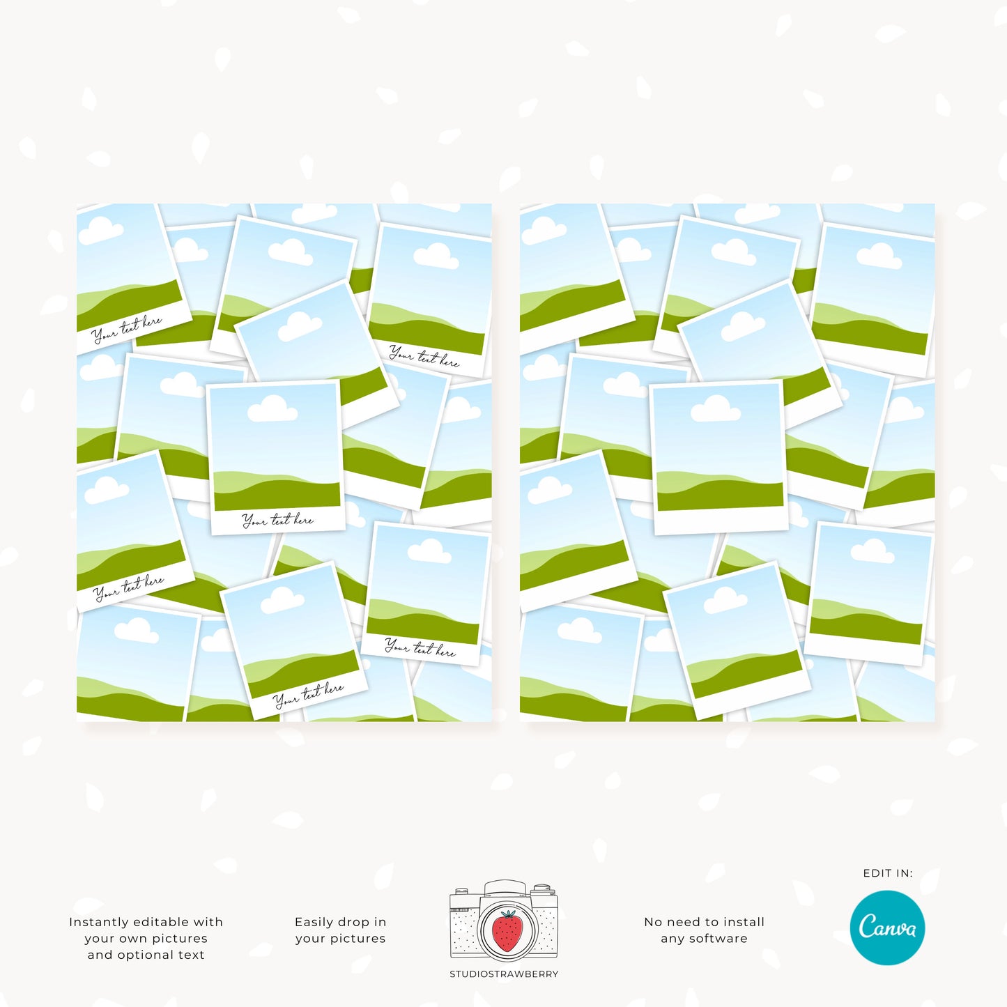 Stacked Pics Photo collage template, Polaroids collage, Canva, Pile of pictures, Photos with text, Overlapping pictures editable collage