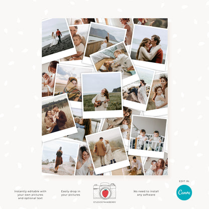 Stacked Pics Photo collage template, Polaroids collage, Canva, Pile of pictures, Photos with text, Overlapping pictures editable collage