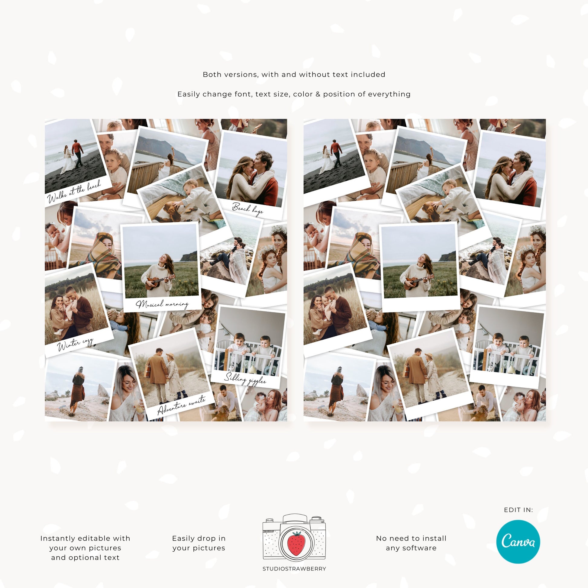 Stacked Pics Photo collage template, Polaroids collage, Canva, Pile of pictures, Photos with text, Overlapping pictures editable collage