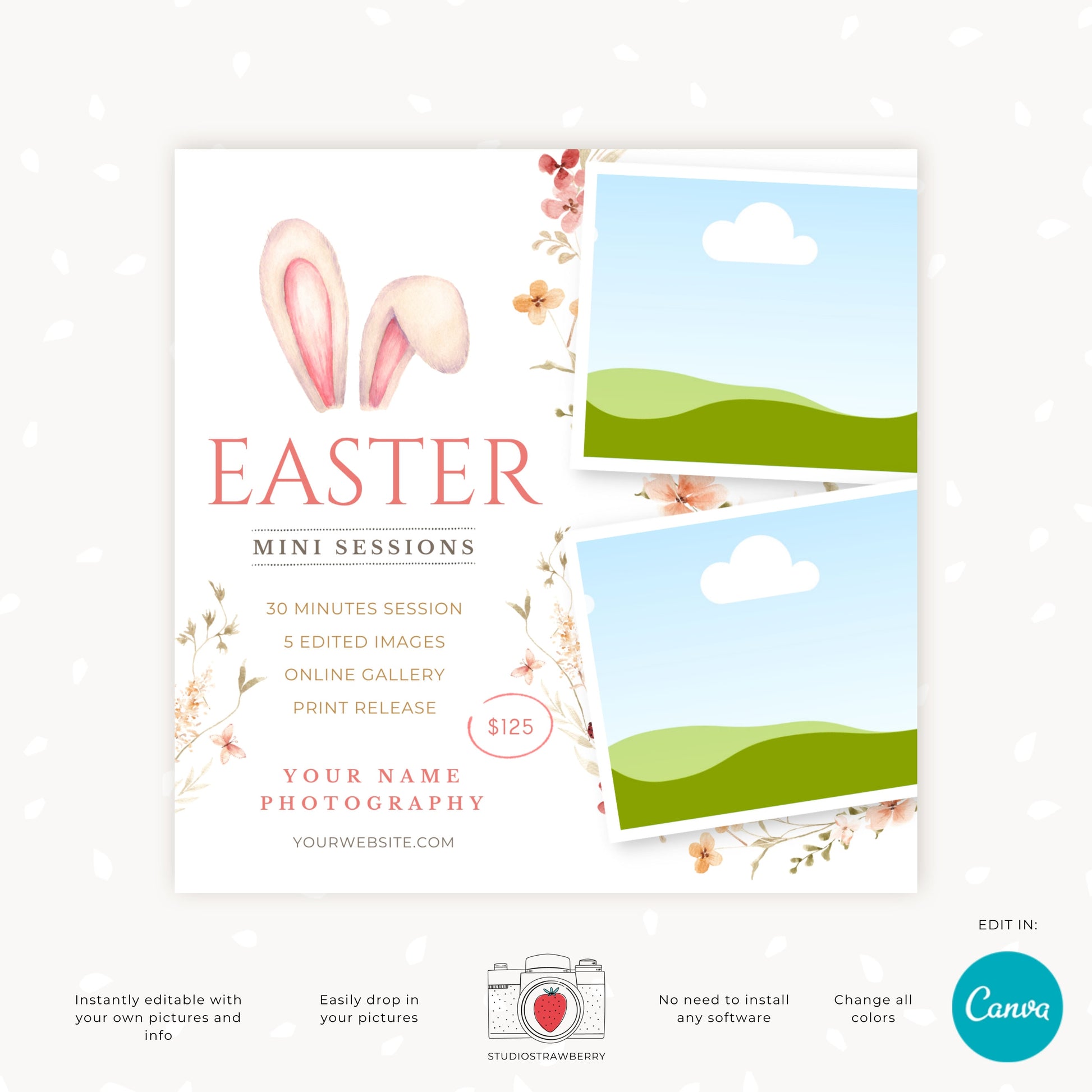 Easter Mini Session Template, Easter Mini Sessions Template, Easter minis marketing board, Easter Photo Sessions, Instantly editable
