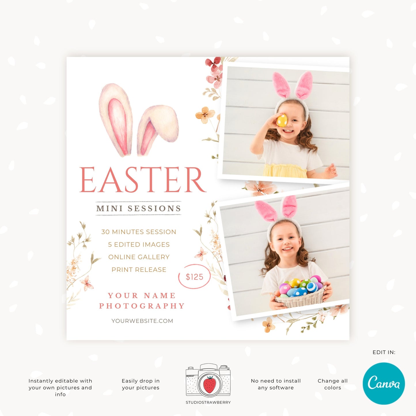 Easter Mini Session Template, Easter Mini Sessions Template, Easter minis marketing board, Easter Photo Sessions, Instantly editable