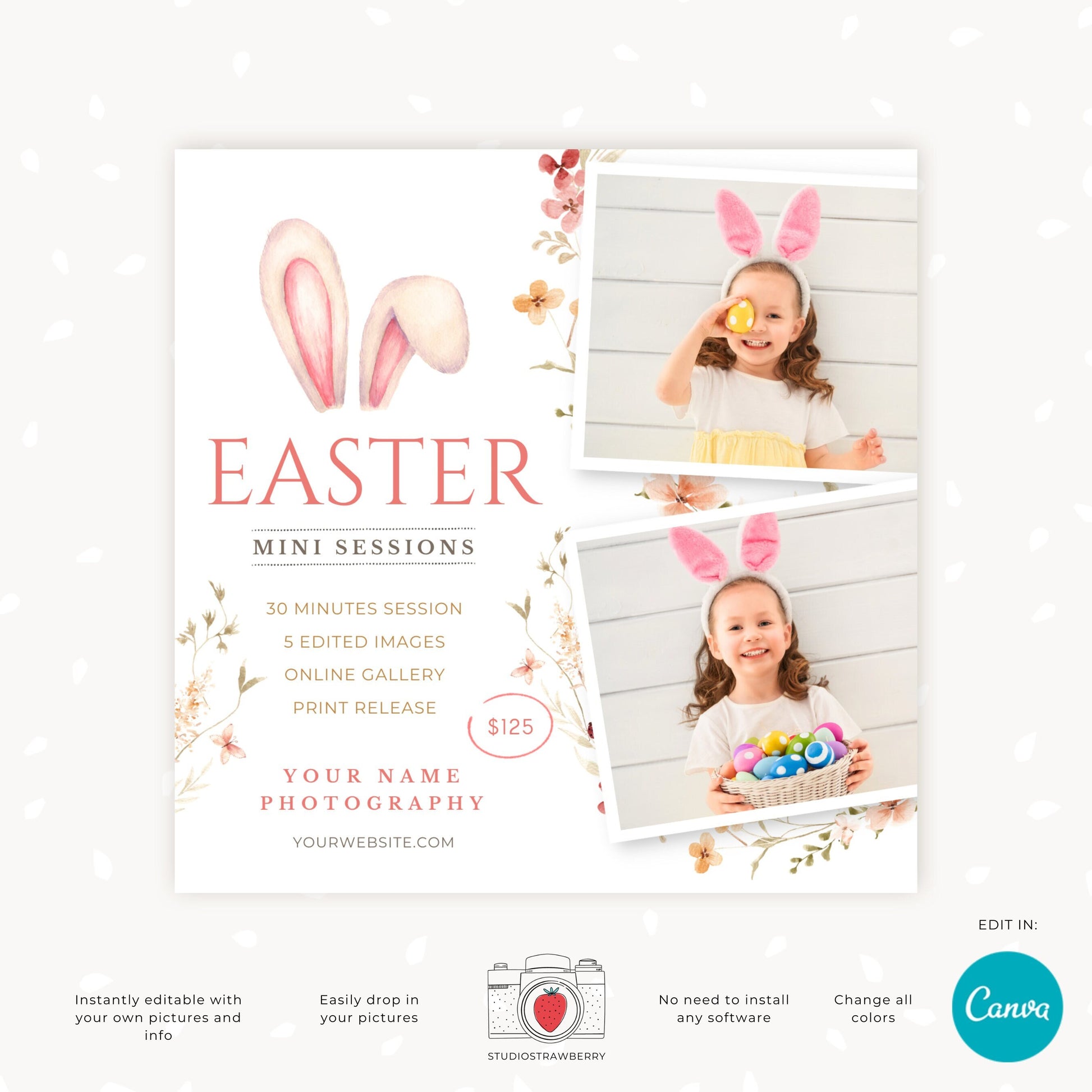 Easter Mini Session Template, Easter Mini Sessions Template, Easter minis marketing board, Easter Photo Sessions, Instantly editable