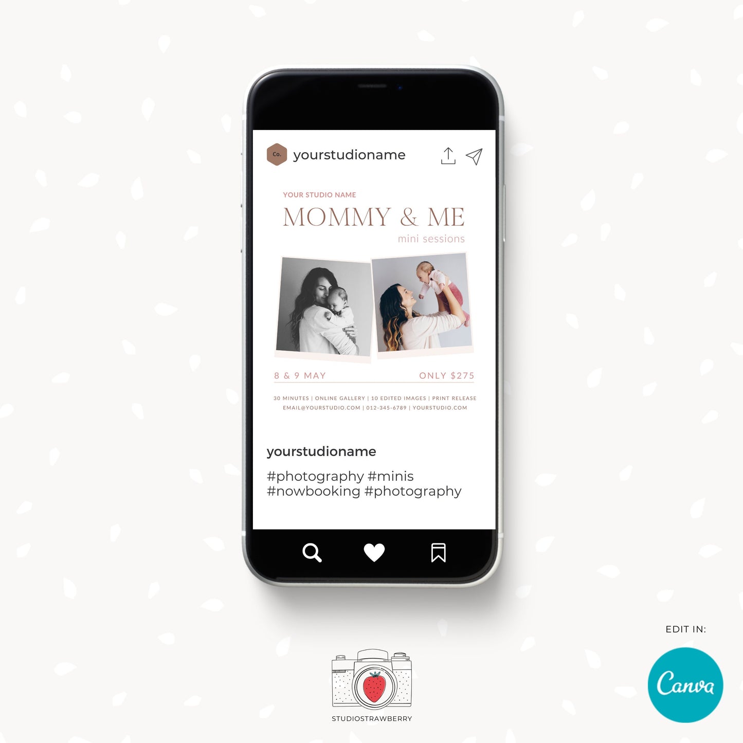 Canva Minimalist Mothers Day Mini Session Template, editable Mommy and Me Mini Sessions marketing for photographers, great as Instagram post