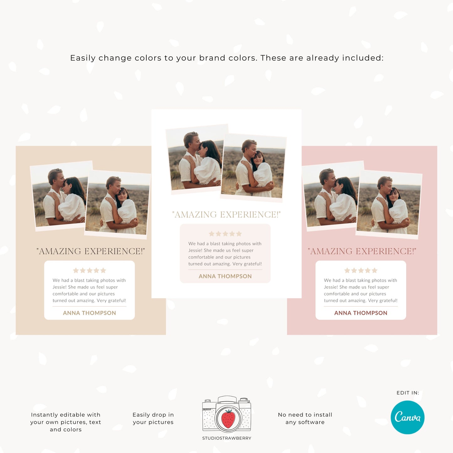 Photographer Review Template for Instagram - Canva Editable Photography Client Testimonial, Minimal Customer Feedback Design C11