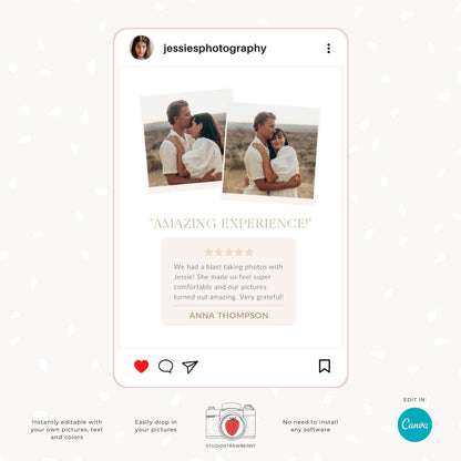 Photographer Review Template for Instagram - Canva Editable Photography Client Testimonial, Minimal Customer Feedback Design C11