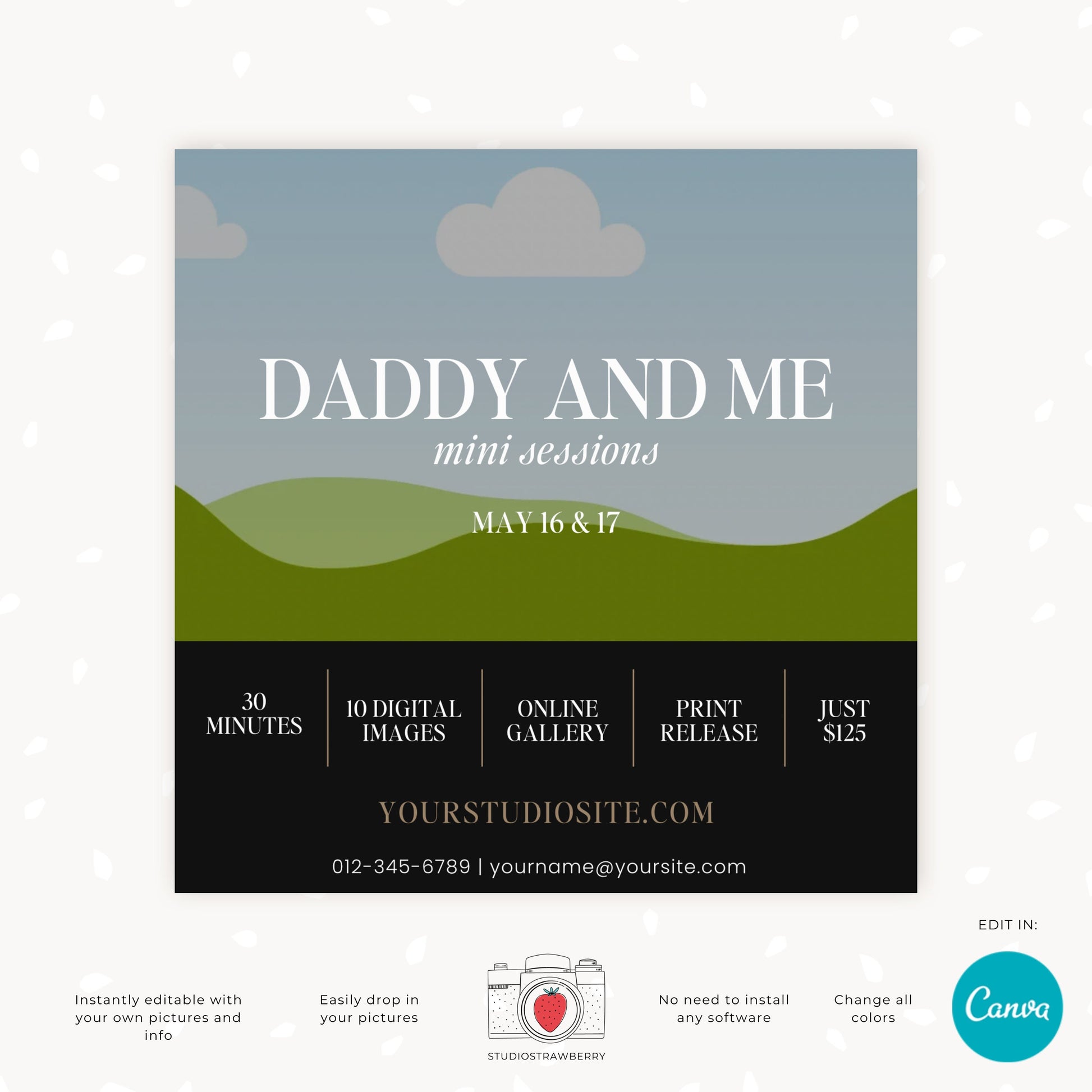 Father's Day Mini Session Template - Canva Editable Flyer - Daddy and Me Photoshoot - Photographer Marketing - Digital Photo Session Ad C12