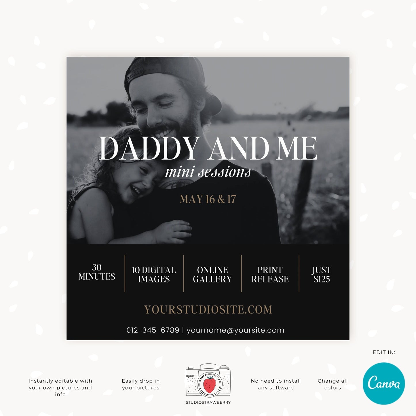 Father's Day Mini Session Template - Canva Editable Flyer - Daddy and Me Photoshoot - Photographer Marketing - Digital Photo Session Ad C12