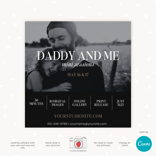 Father's Day Mini Session Template - Canva Editable Flyer - Daddy and Me Photoshoot - Photographer Marketing - Digital Photo Session Ad C12