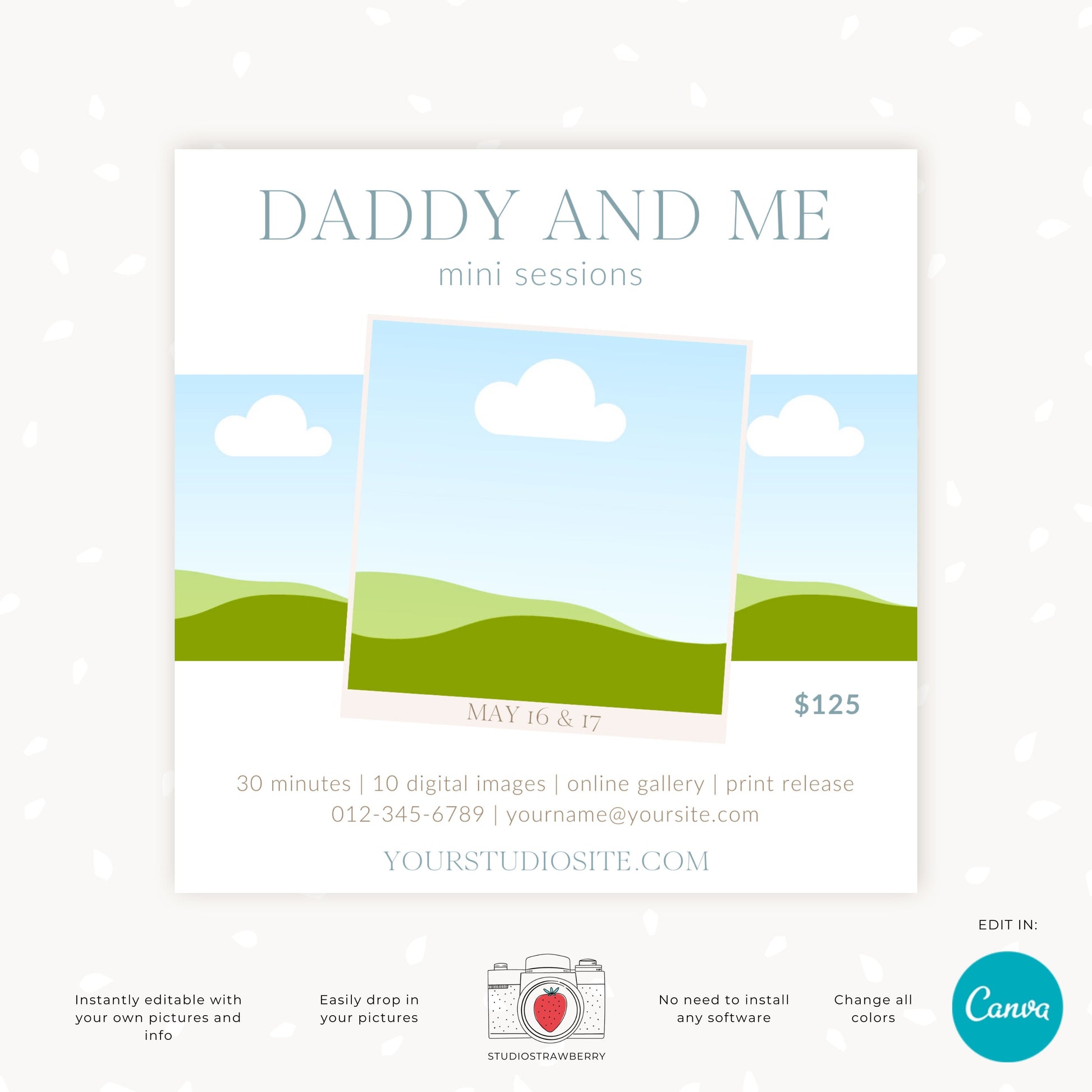 Daddy & Me Mini Session Template - Minimalist Photographer Flyer - Customizable Canva Design for Dad Photoshoots, Daddy and me minis C11