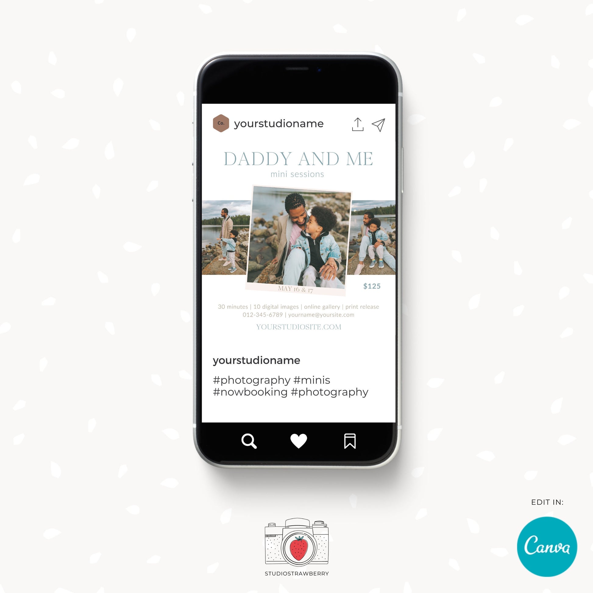 Daddy & Me Mini Session Template - Minimalist Photographer Flyer - Customizable Canva Design for Dad Photoshoots, Daddy and me minis C11