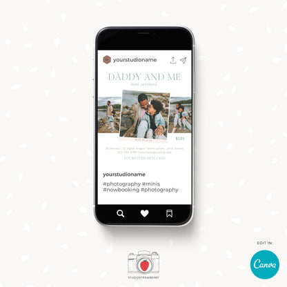 Daddy & Me Mini Session Template - Minimalist Photographer Flyer - Customizable Canva Design for Dad Photoshoots, Daddy and me minis C11