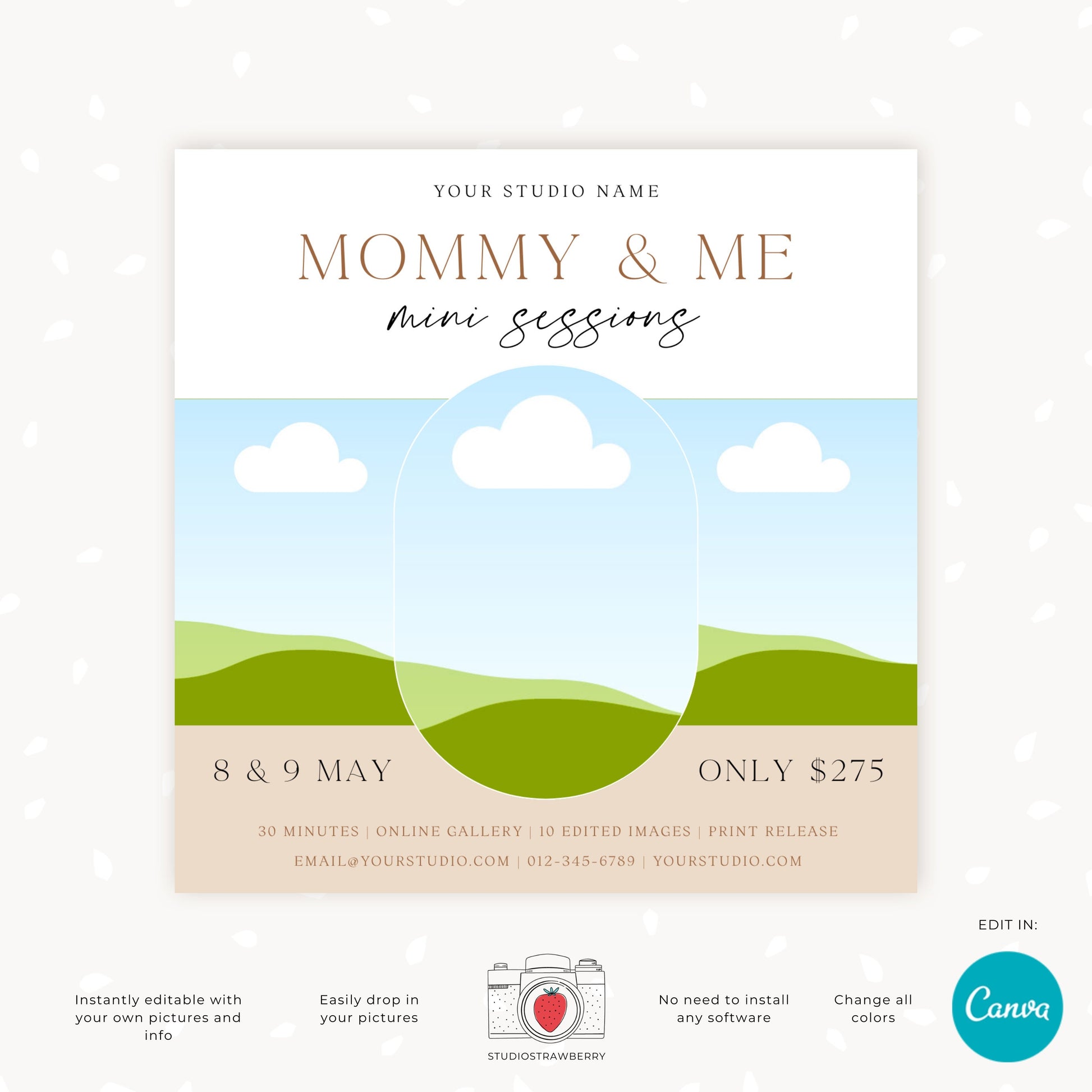 Canva Mommy and Me Mini Session Template, editable Mothers Day Mini Sessions marketing for photographers, great as Instagram post or card