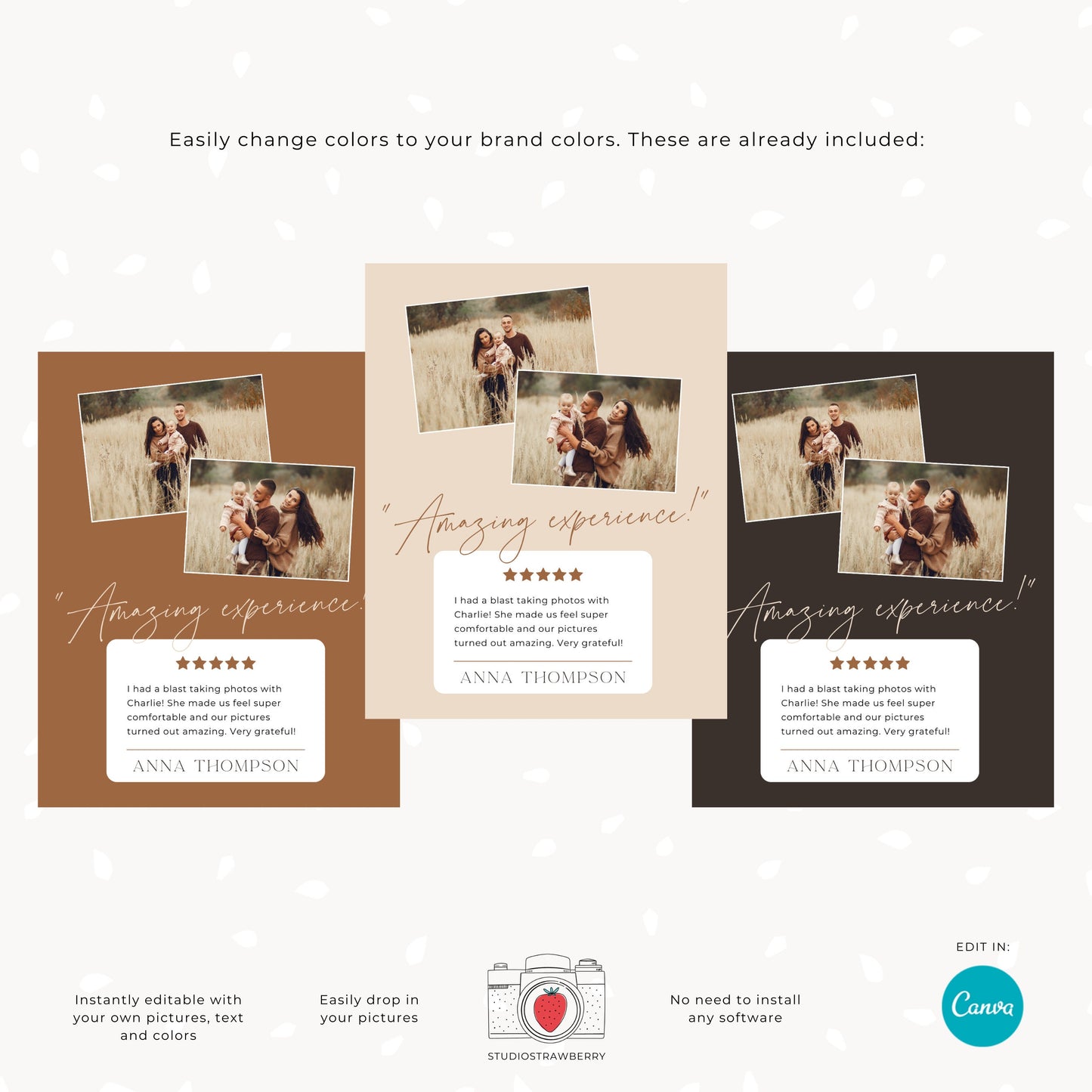 Photographer Review Template for Instagram - Canva Editable Photography Client Testimonial, Elegant Customer Feedback Design C10