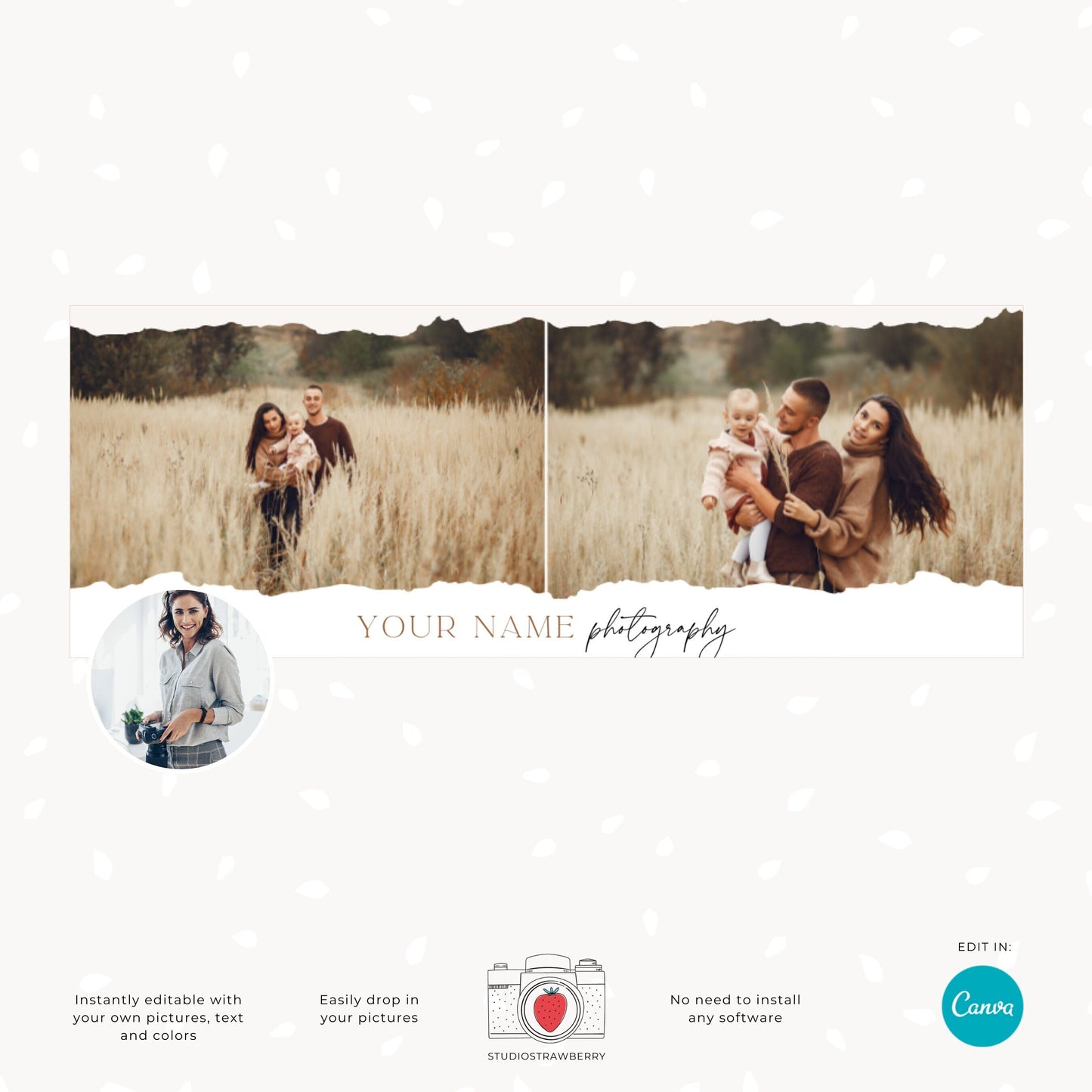 Trendy Facebook Cover Template for Photographers - Editable Canva Design, Stylish Ripped Edge Page Banner, Modern Social Media Header, C10