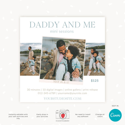 Daddy & Me Mini Session Template - Minimalist Photographer Flyer - Customizable Canva Design for Dad Photoshoots, Daddy and me minis C11