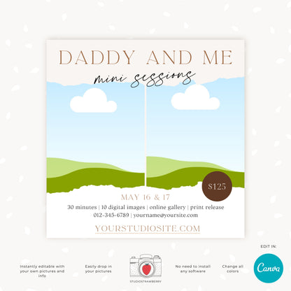 Father's Day Mini Session Template for Photographers, Editable Canva Daddy and Me Photoshoot Flyer, Modern Family Photography Ad, C10