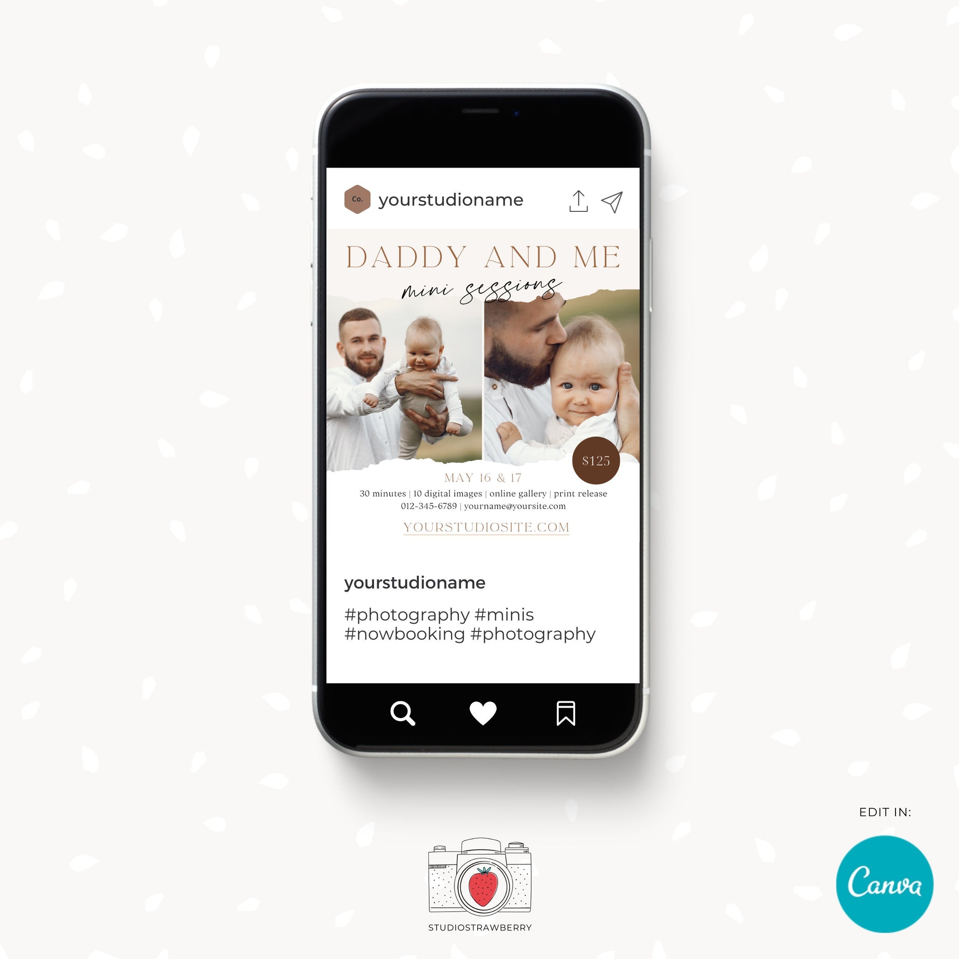 Father's Day Mini Session Template for Photographers, Editable Canva Daddy and Me Photoshoot Flyer, Modern Family Photography Ad, C10