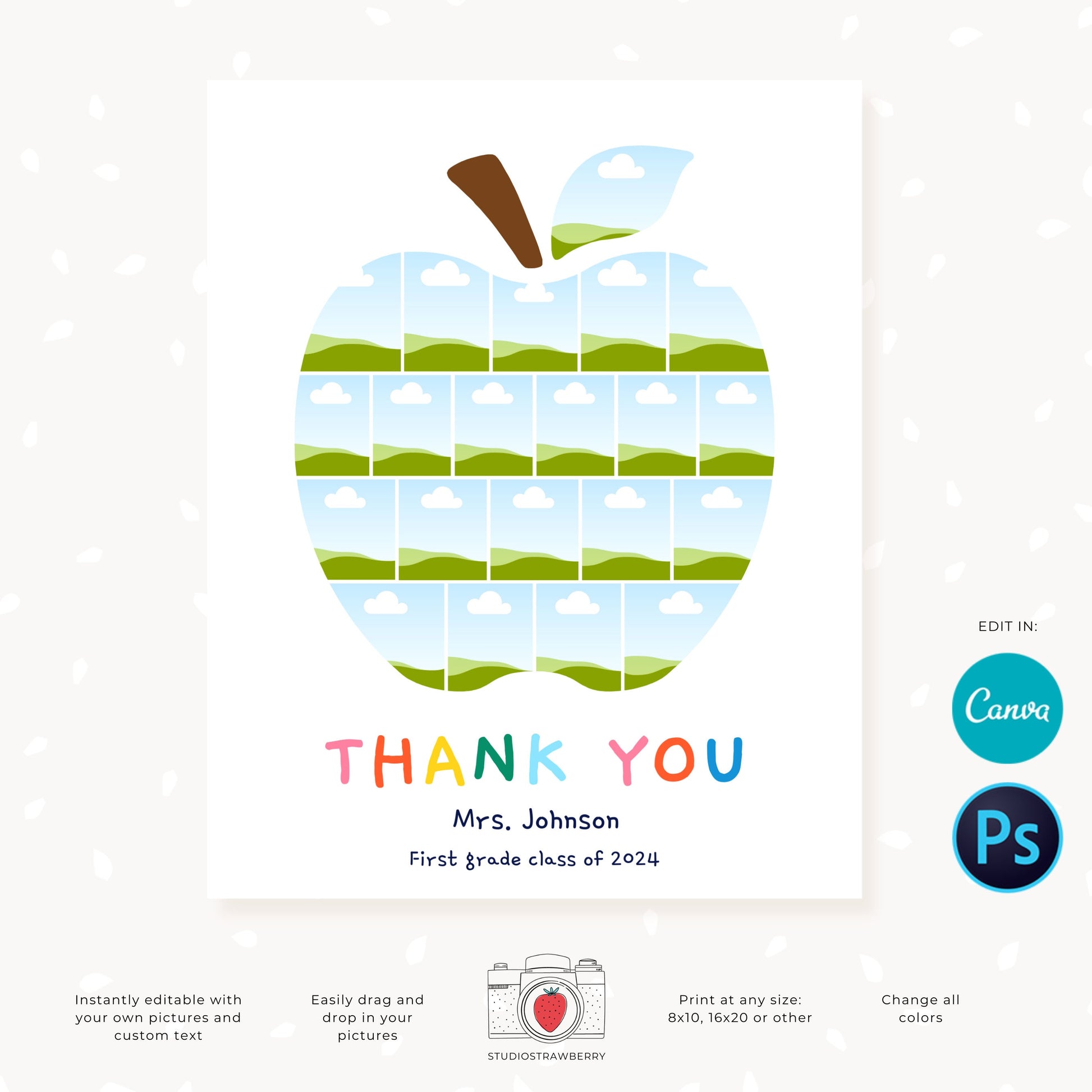 Custom thank you gift for teachers with a personalized apple-shaped photo collage
