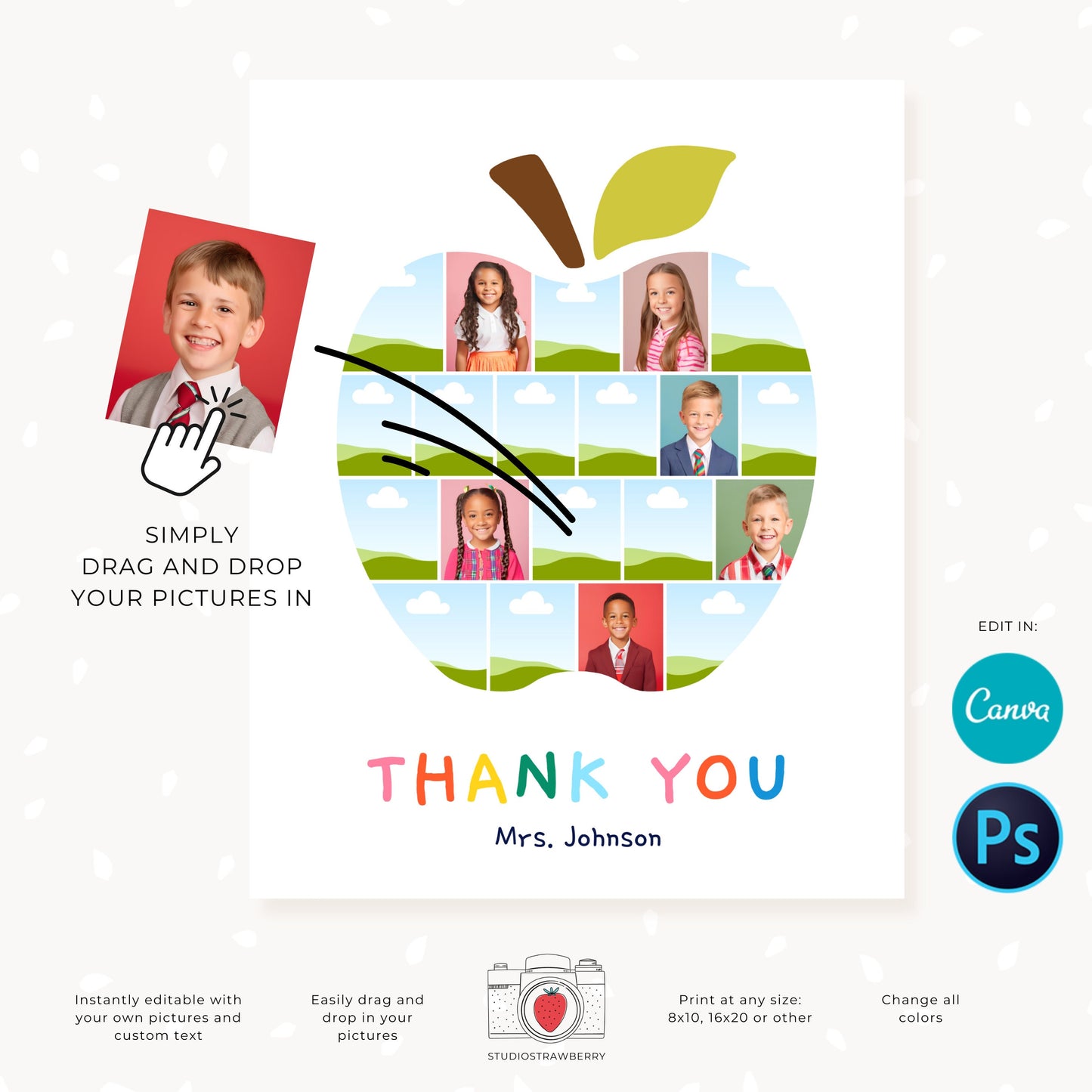 Customizable end of year teacher gift featuring a classroom photo collage template