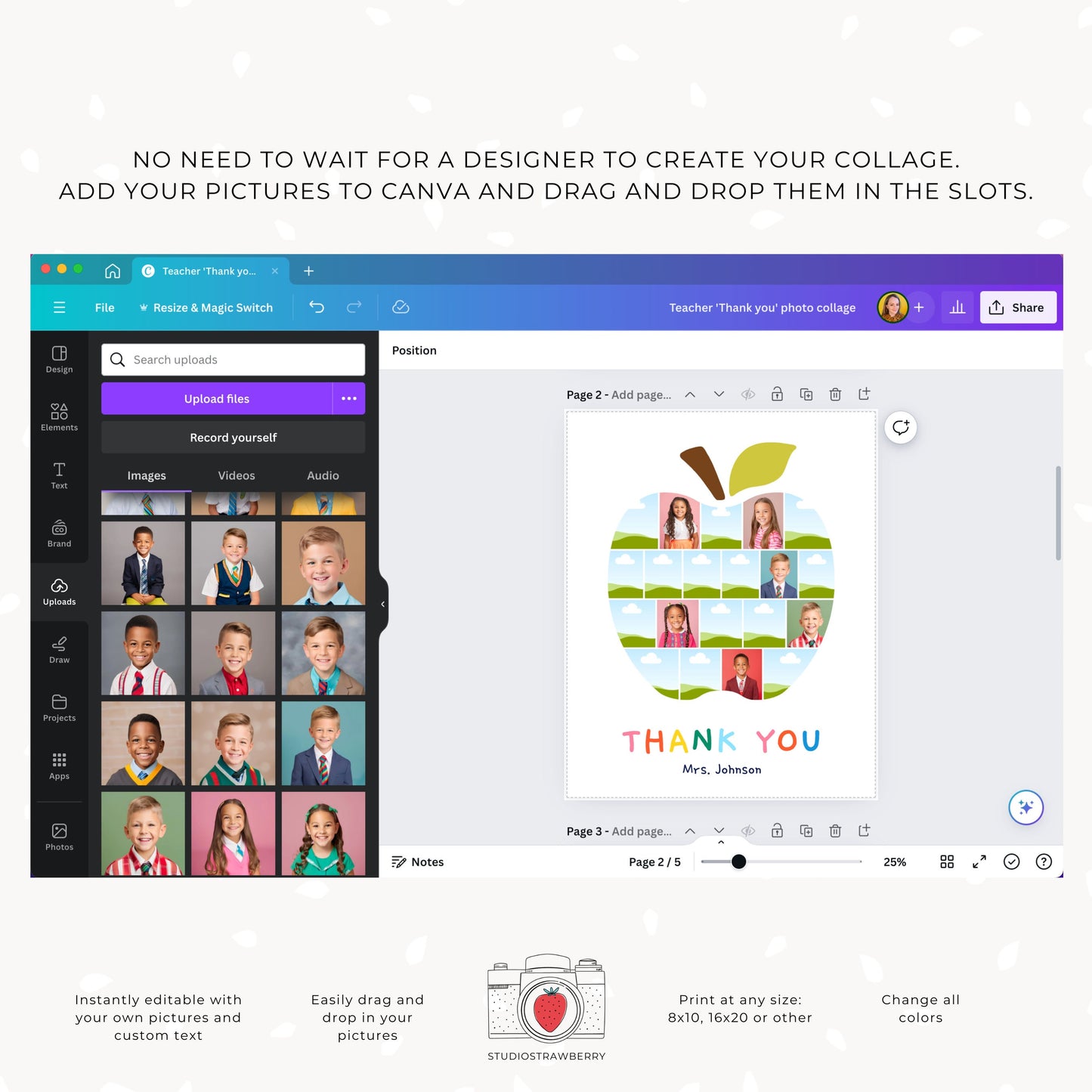 Unique apple-shaped photo collage for teacher thank you gifts from the class