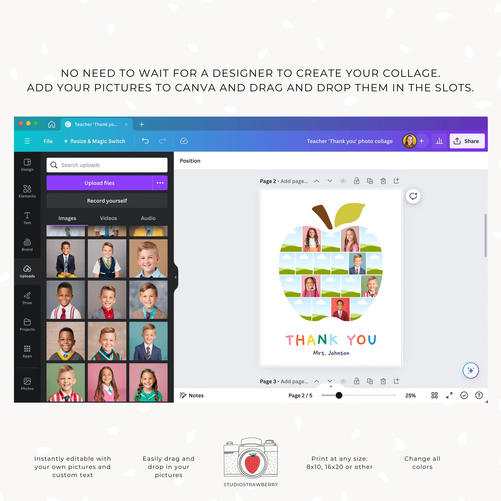 Unique apple-shaped photo collage for teacher thank you gifts from the class