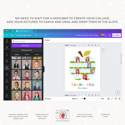 Unique apple-shaped photo collage for teacher thank you gifts from the class