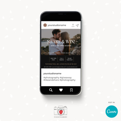 Customizable Canva Template for Instagram Contest - Share & Win Photography Giveaway - Editable Prize Promotion Template, C12