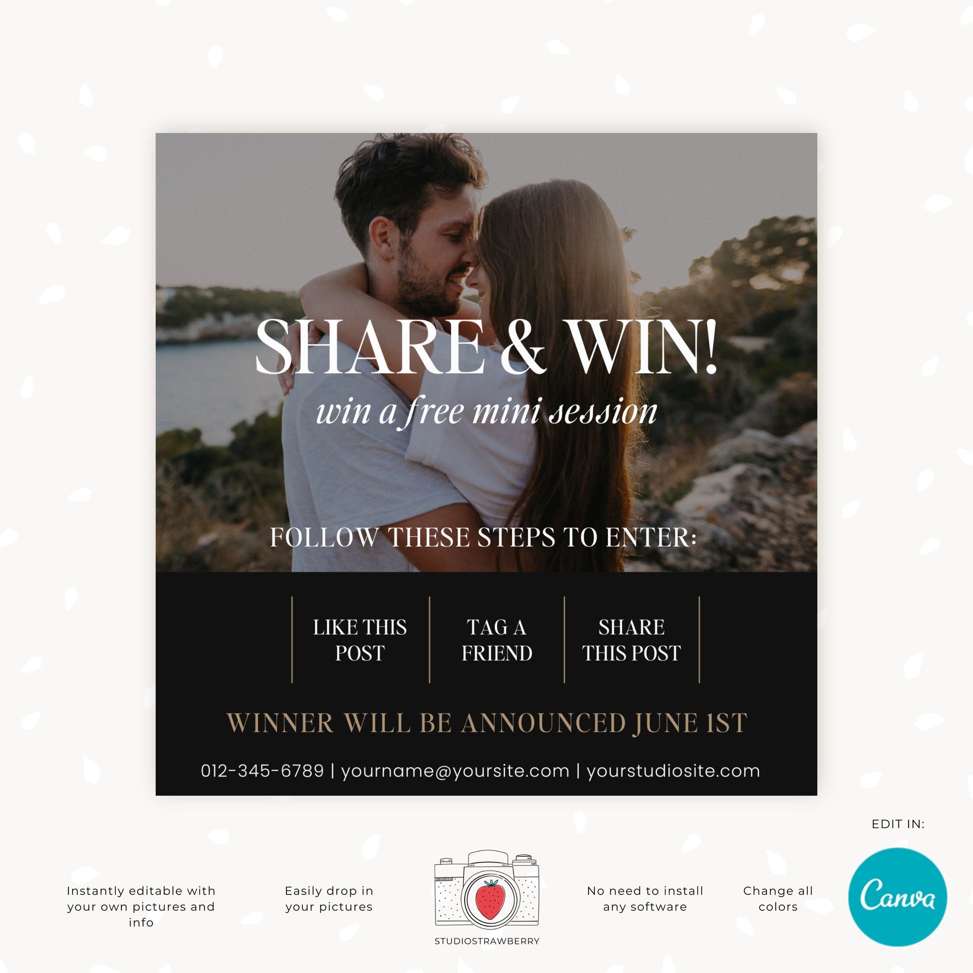 Customizable Canva Template for Instagram Contest - Share & Win Photography Giveaway - Editable Prize Promotion Template, C12