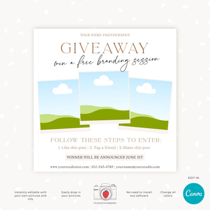 Editable Canva Template for Photography Giveaway, Instagram Contest Template, Customizable Marketing Design for Photographers, C10