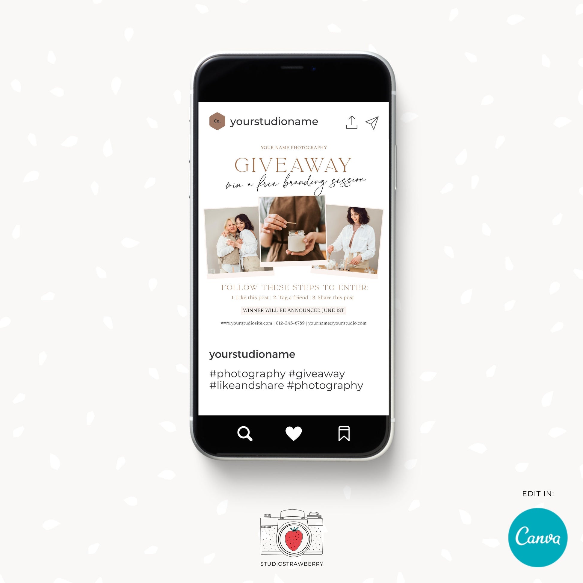 Editable Canva Template for Photography Giveaway, Instagram Contest Template, Customizable Marketing Design for Photographers, C10
