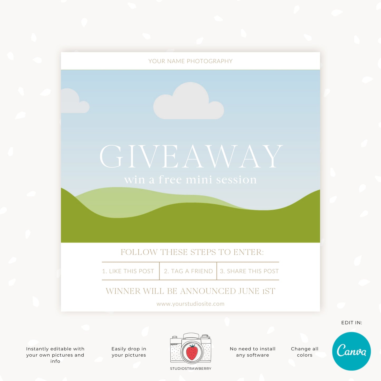 Editable Instagram Giveaway Template for Photographers - Canva Photography Contest Template, C11