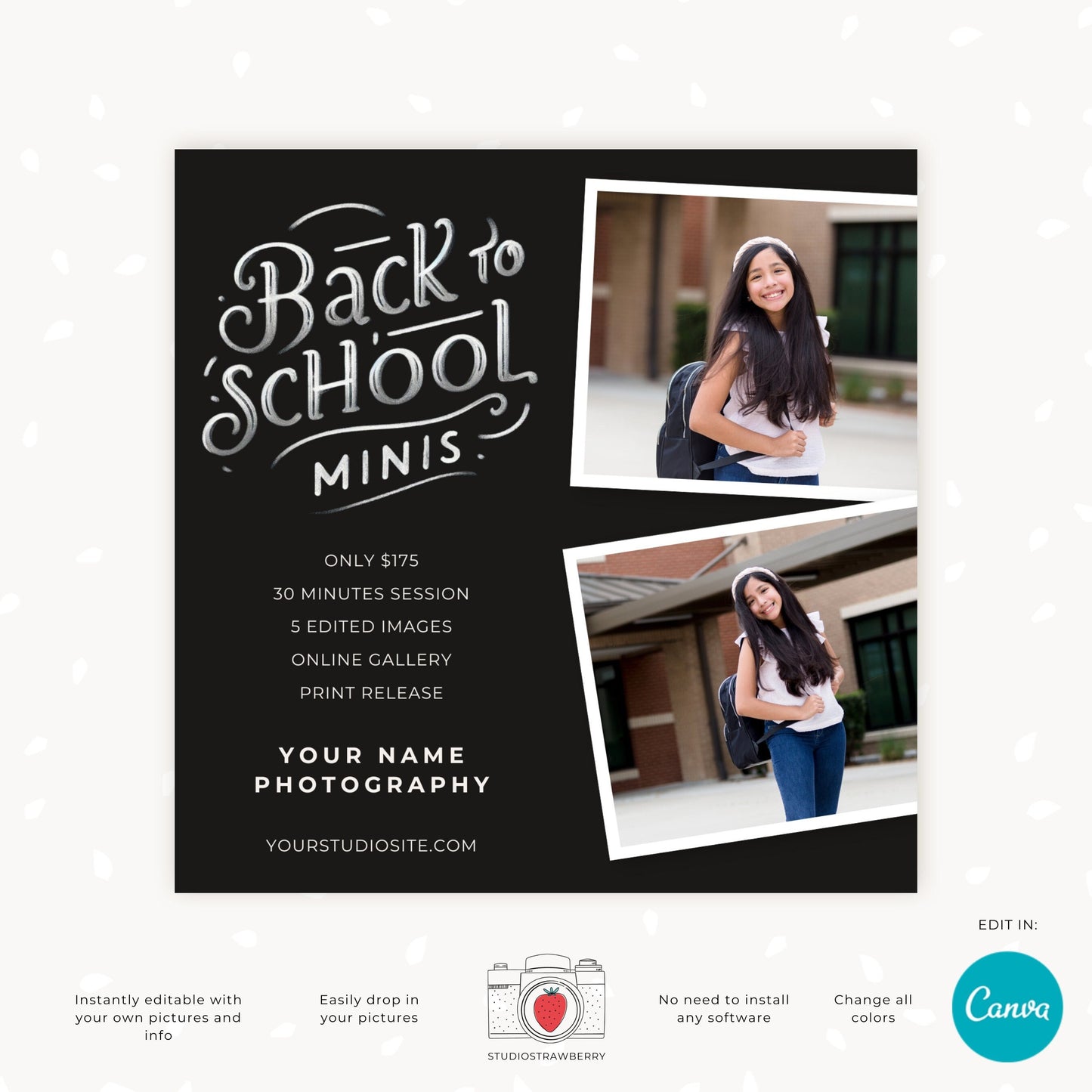 Customizable Back to School Mini Sessions Photography Template | Editable Canva Template for Photographers