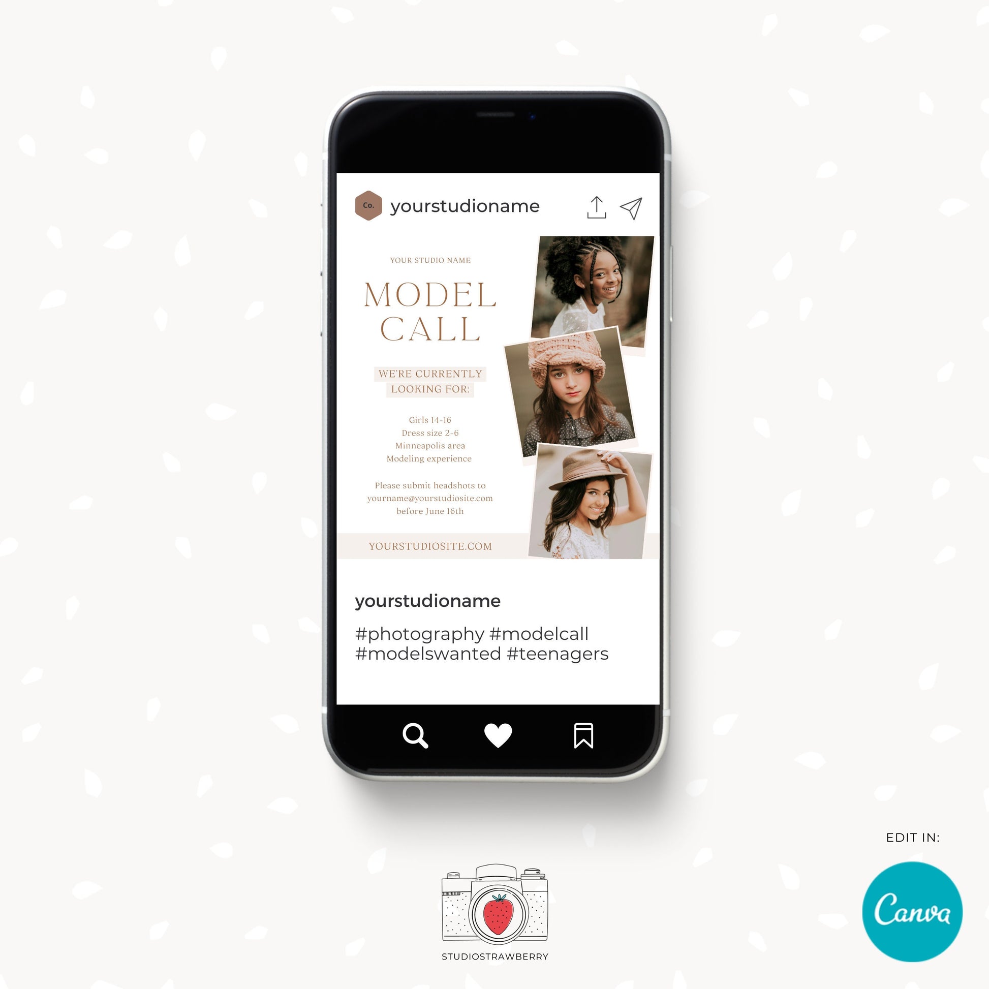 Editable Model Call Canva Template for Photography, Customizable Model Casting Flyer, Professional Printable Model Call Design, C10