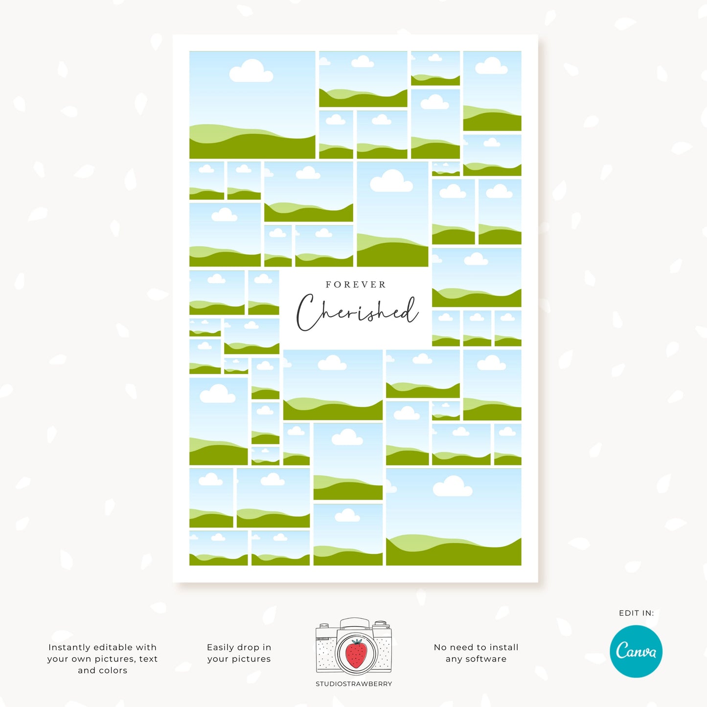 Beautiful funeral memory board template in Canva, designed for creating a personalized and touching photo tribute.