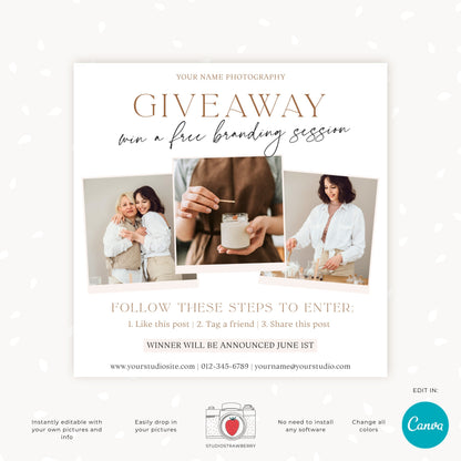Editable Canva Template for Photography Giveaway, Instagram Contest Template, Customizable Marketing Design for Photographers, C10