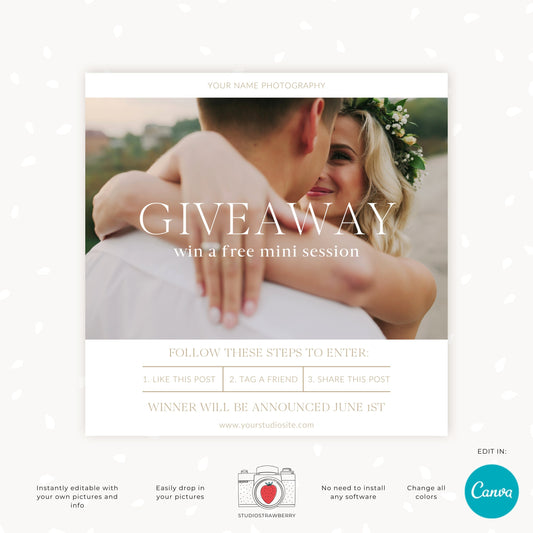 Editable Instagram Giveaway Template for Photographers - Canva Photography Contest Template, C11