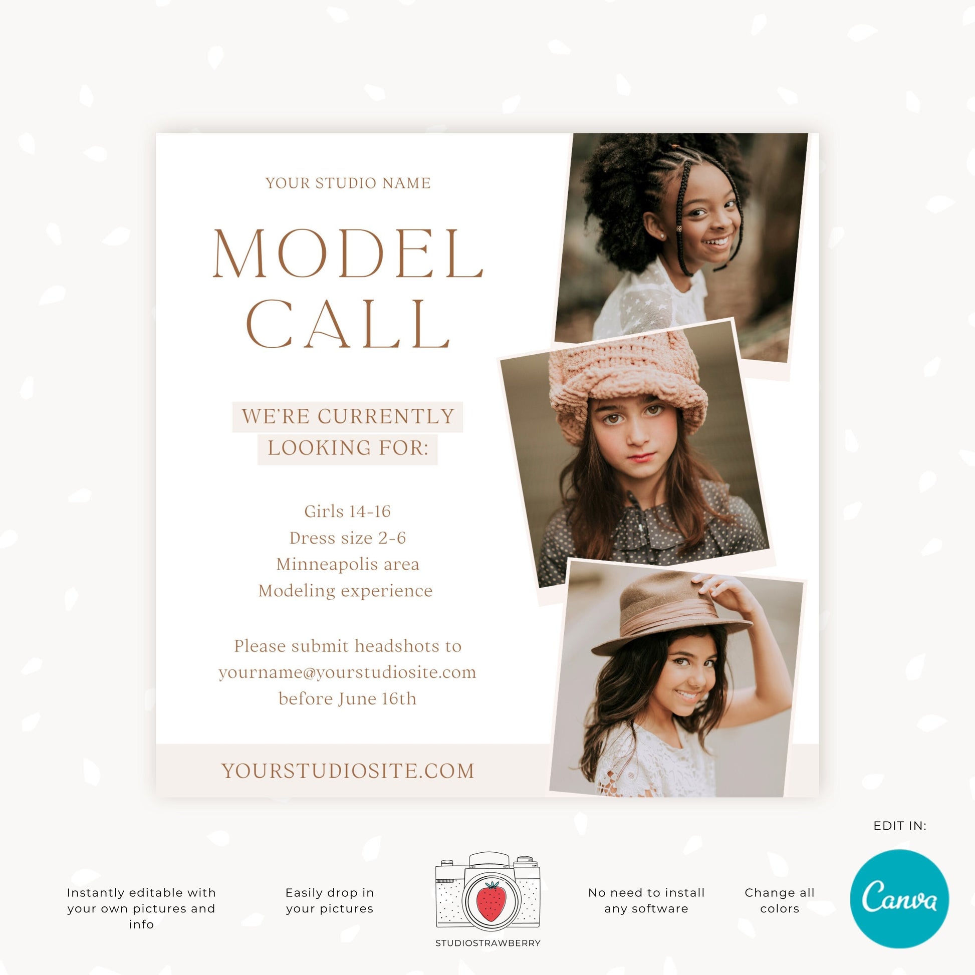 Editable Model Call Canva Template for Photography, Customizable Model Casting Flyer, Professional Printable Model Call Design, C10