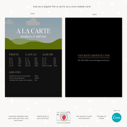 Editable Modern Photography Pricing Guide Template | Customizable Canva Photography Pricing Guide | Printable Wedding and Event Pricing C12