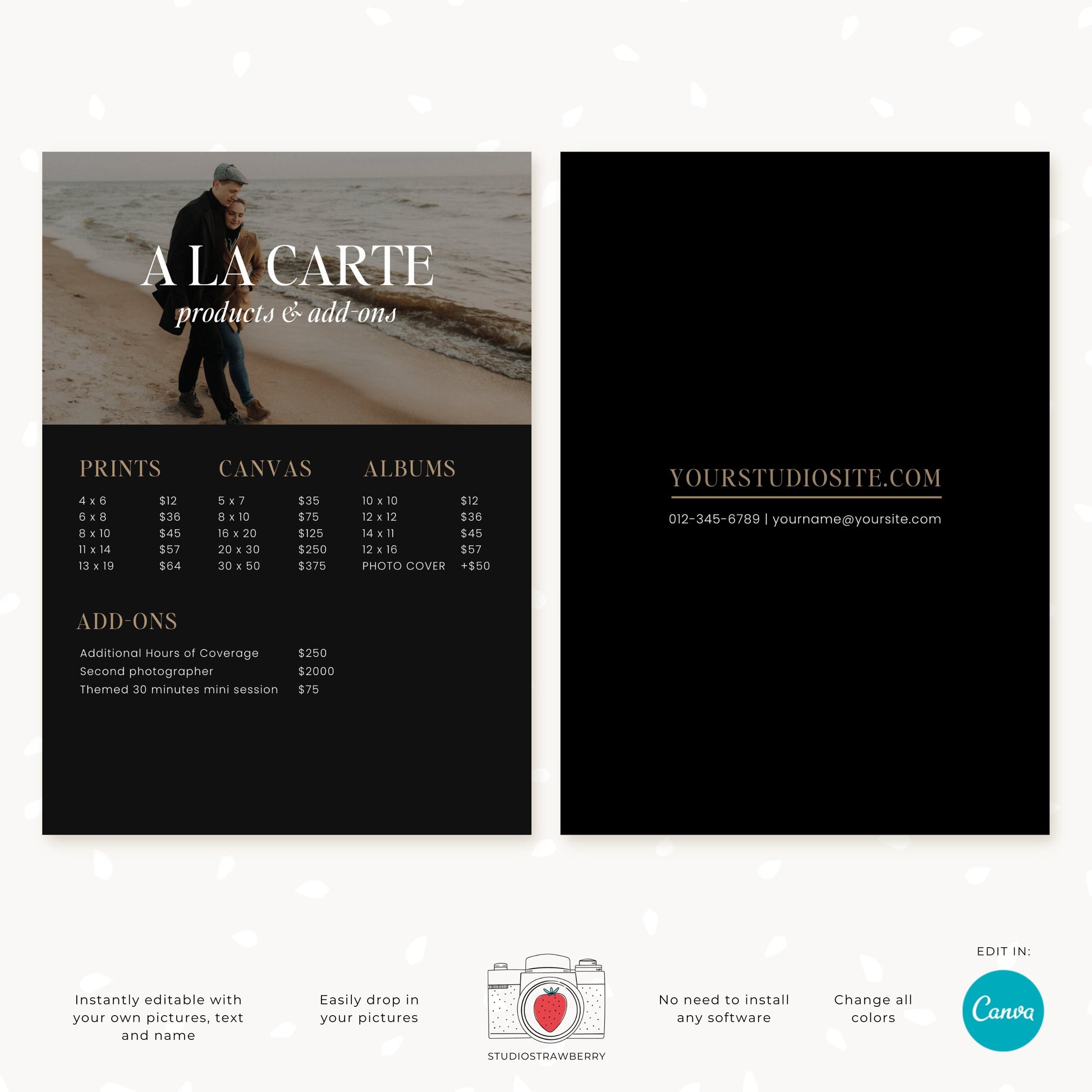 Editable Modern Photography Pricing Guide Template | Customizable Canva Photography Pricing Guide | Printable Wedding and Event Pricing C12