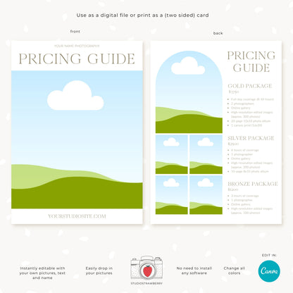 Editable Photography Pricing Guide Template Canva | Minimalist Wedding Photo Price List | Customizable Photographer Service Brochure | C11