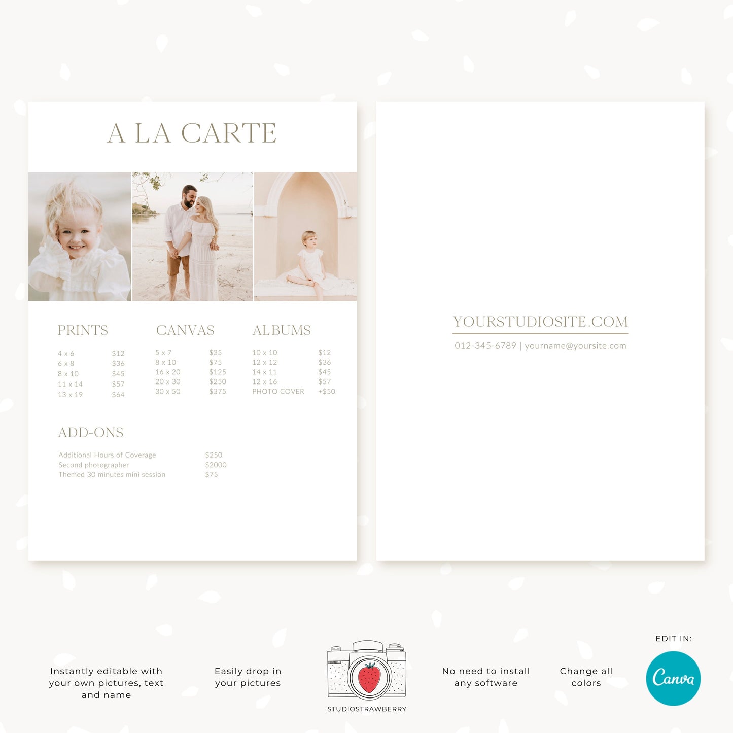 Editable Photography Pricing Guide Template Canva | Minimalist Wedding Photo Price List | Customizable Photographer Service Brochure | C11
