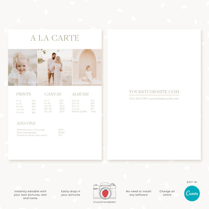 Editable Photography Pricing Guide Template Canva | Minimalist Wedding Photo Price List | Customizable Photographer Service Brochure | C11