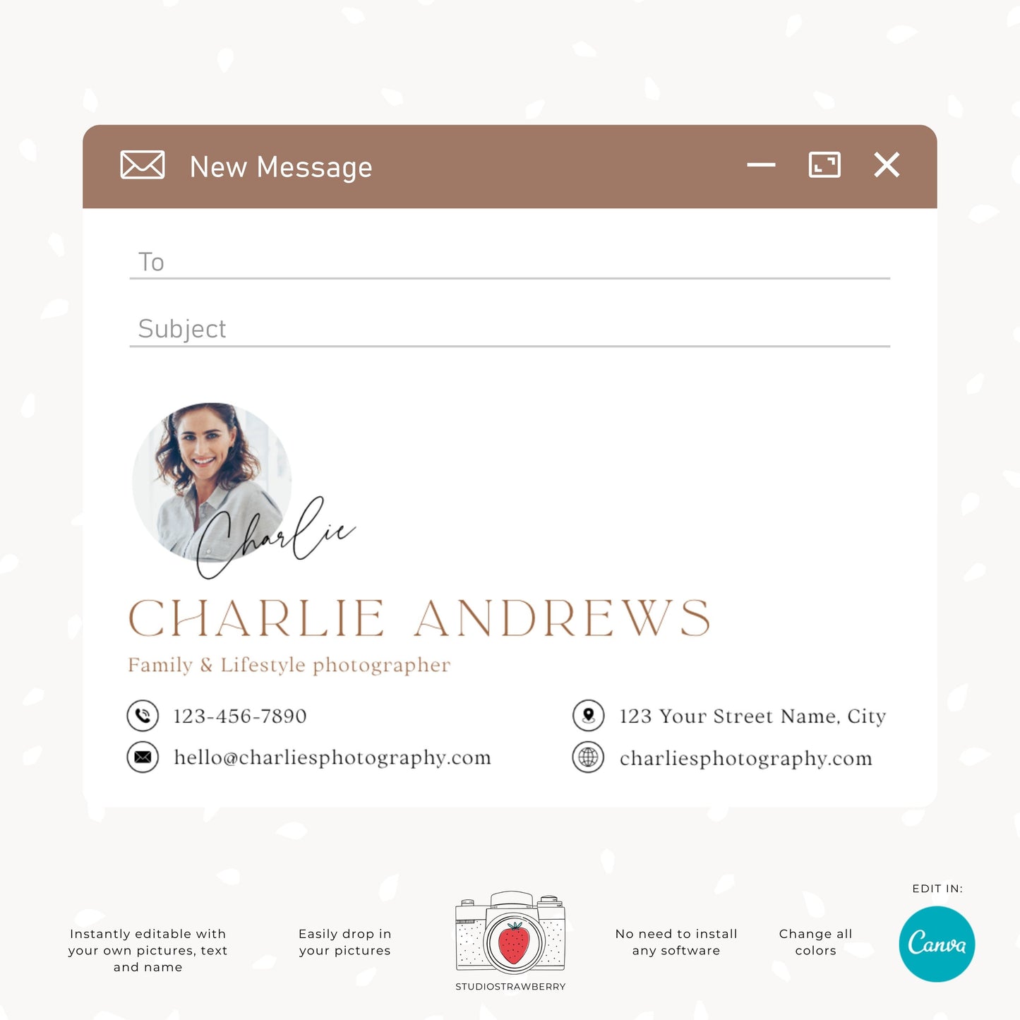 Editable Email Signature Template for Photographers + other businesses | Customizable Canva Design for Gmail, Yahoo, Outlook & more | C10