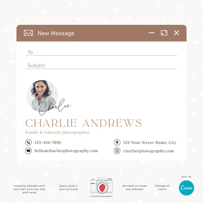 Editable Email Signature Template for Photographers + other businesses | Customizable Canva Design for Gmail, Yahoo, Outlook & more | C10