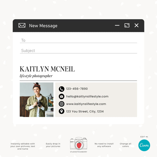 Modern Email Signature Template | Customizable Canva Design for Photography or other businesses for Gmail, Yahoo, Outlook & more | C12