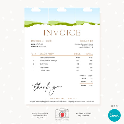 Editable Invoice Template with Photos | Customizable Canva Design for Photographers | Printable, C10