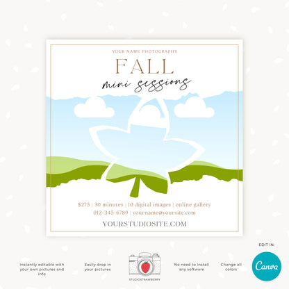 Editable Fall Mini Sessions Flyer | Canva Template for Autumn Family Photography Promotion | Fall minis | C10