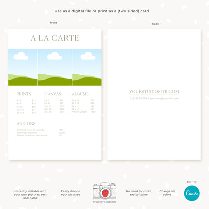 Editable Photography Pricing Guide Template Canva | Minimalist Wedding Photo Price List | Customizable Photographer Service Brochure | C11