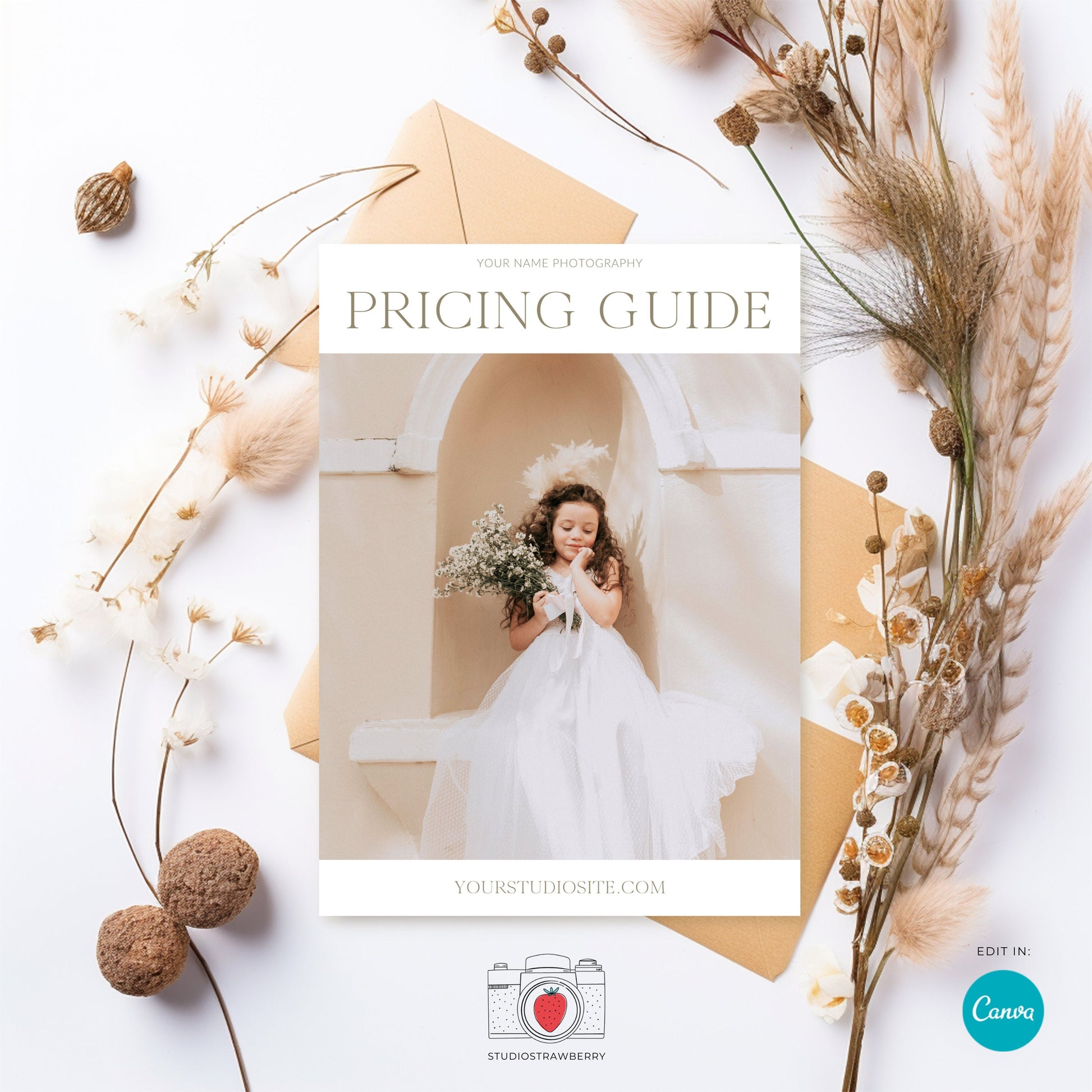 Editable Photography Pricing Guide Template Canva | Minimalist Wedding Photo Price List | Customizable Photographer Service Brochure | C11
