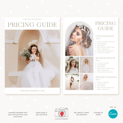 Editable Photography Pricing Guide Template Canva | Minimalist Wedding Photo Price List | Customizable Photographer Service Brochure | C11